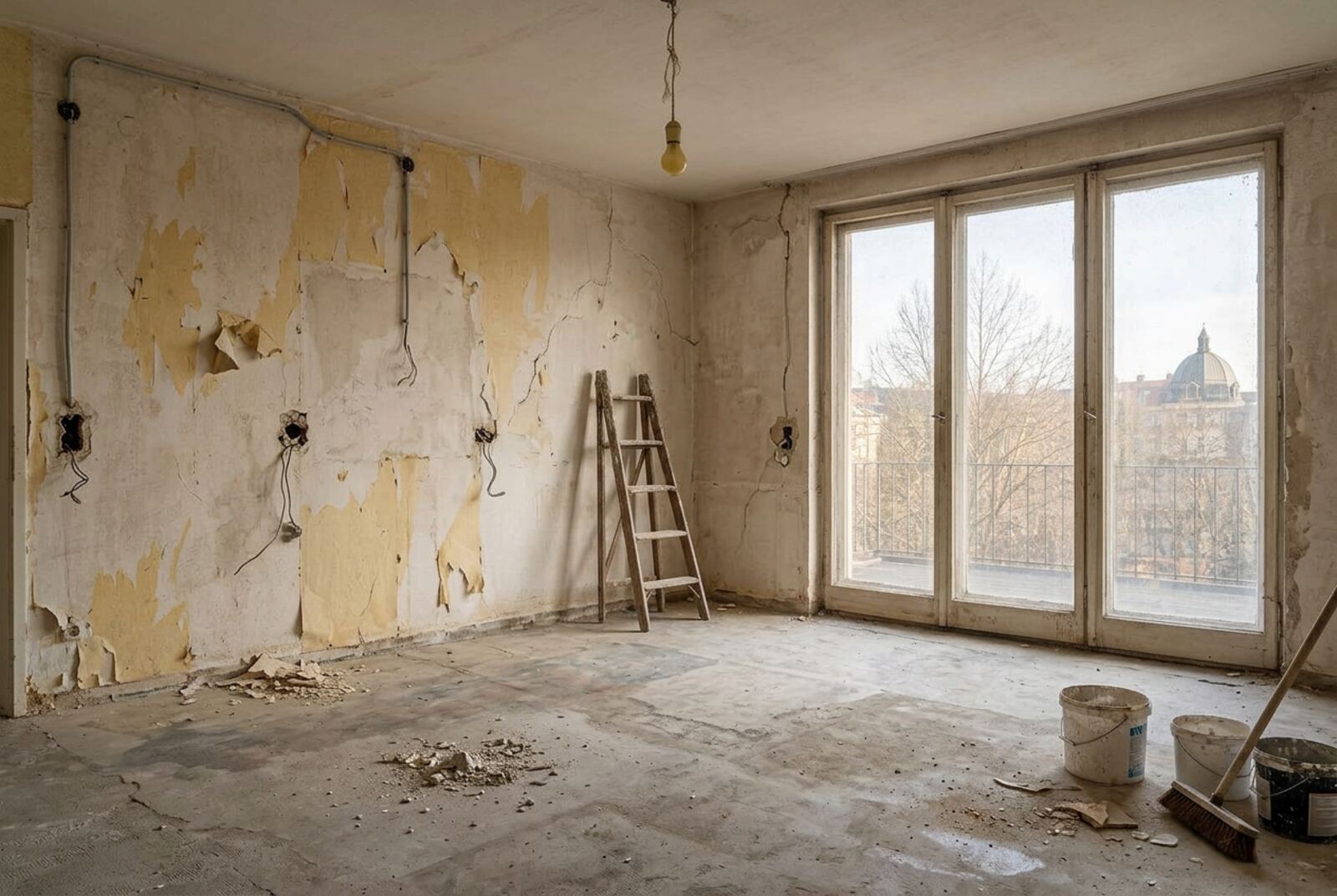 BAUKAMM Wohnzimmer-Komplettsanierung Freising, vorher